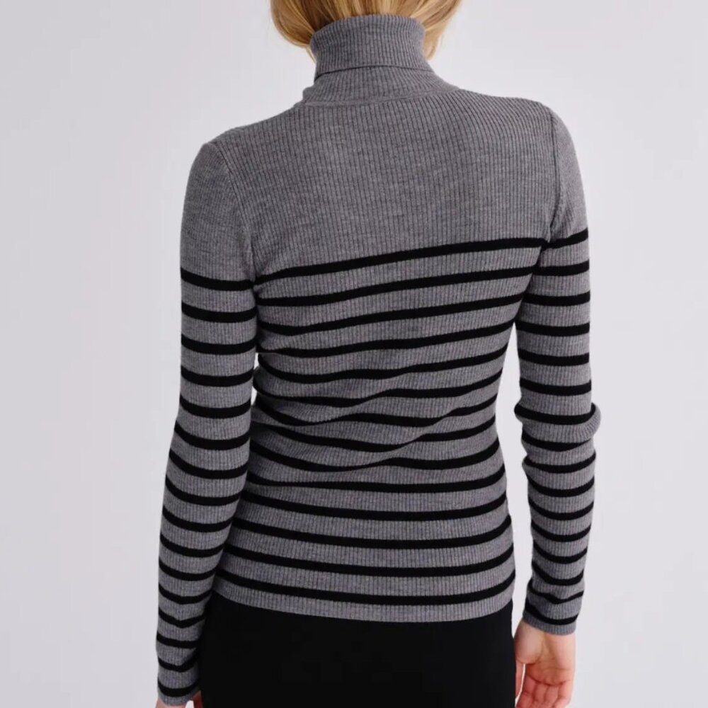 Birgitte Herskind Bob Gray Striped Merino Wool Turtleneck Sweater Sz Small - Picture 5 of 7